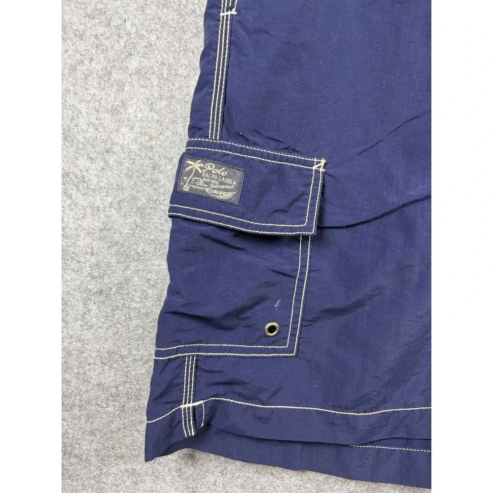 Polo RalphLauren Mens Navy Blue Cargo Swim Trunks Board Shorts Size L Mesh Lined